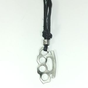 Pewter knuckles pendant on leather cord necklace NWT